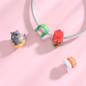 Wow Charms 925 Sterling Silver Cartoon Animal Food Pirate Cat Sushi Rabbit Enamel Beads Pendant. Charms fit for Pandora Bracelets.