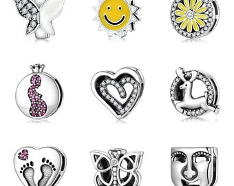 Wow Charms 925 Sterling Silver | Reflection Clips Baby Footprint Pregnant Mother Beads | Charms Reflection fit for Pandora Bracelets.