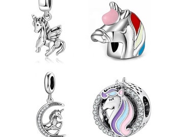 Wow Charms 925 Sterling Silver Charms Enamel Colorful Unicorn Pendants Beads. Charms fit for Pandora bracelets.