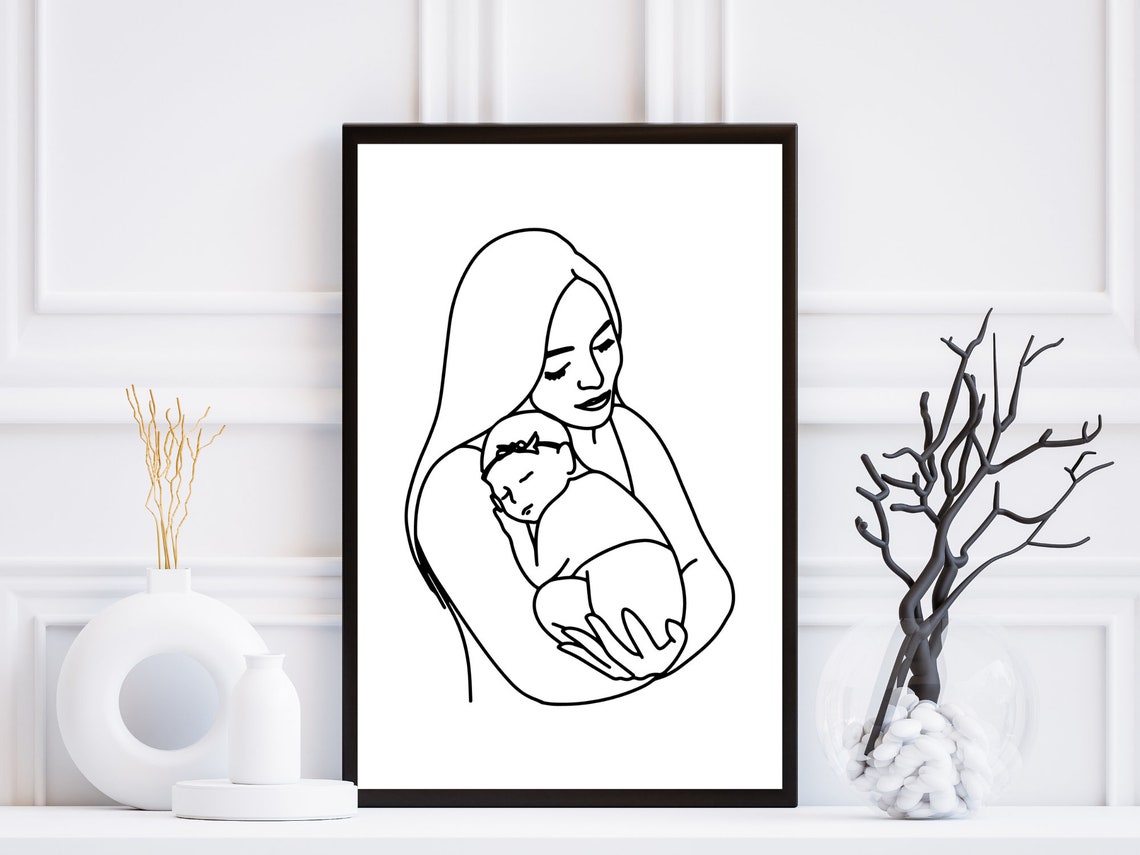 Mother and Daughter Line Art Mother and Daughter Line Drawing Line Art