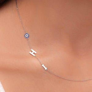 925 Silver Sideway Initial necklace, Asymmetrical Middle Memorial Gold Letter Necklace, Personalized necklace, Gift for Mother, Her, Women