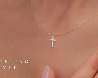 Gold Cross Necklace, Minimalist 925 Silver Cross Jewellery, Religious Jewellery, Perfect gift for Her, Women, Mothers gift, Birthday Gift
