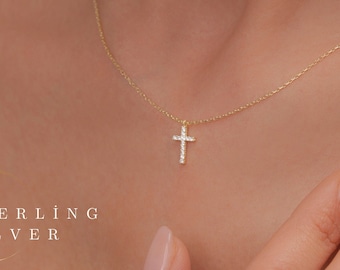 Gold Cross Necklace, Minimalist 925 Silver Cross Jewellery, Religious Jewellery, Perfect gift for Her, Women, Mothers gift, Birthday Gift
