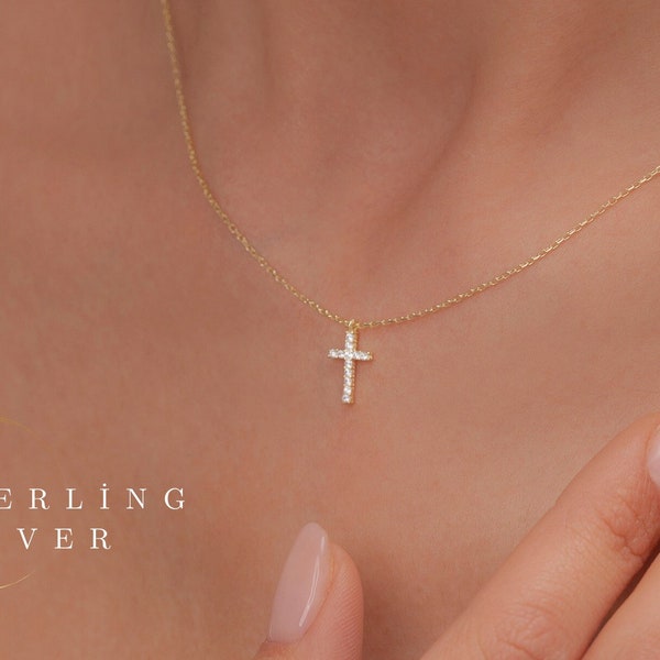 Collier croix en or, collier croix en argent délicat pour femme, collier chrétien, collier religieux, cadeau pour mère, elle, cadeau grand-mère