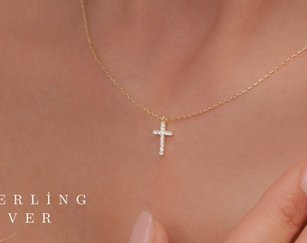 Collier croix en or, collier croix en argent délicat pour femme, collier chrétien, collier religieux, cadeau pour mère, elle, cadeau grand-mère
