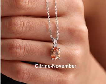 Citrine Necklace, November Birthstone Necklace for Her, Fine Jewelry for Wife, Mothers Day Gift, Custom Gemstone Pendant for Birthday Gift