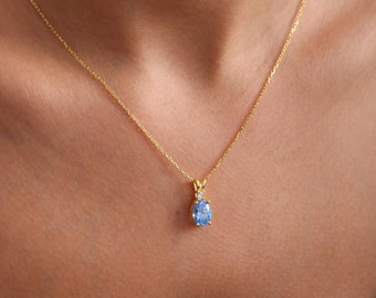 Collier topaze bleue, collier de pierre de naissance de décembre pour elle, cadeau de fête des mères, pendentif de pierre gemme personnalisé pour cadeau d'anniversaire