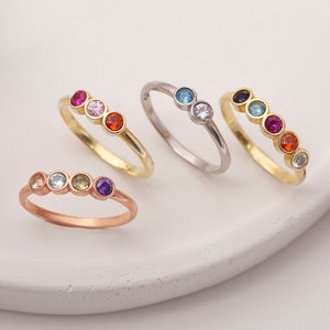 Pesonalised Family Birthstone 925 Silver Ring, Stackable Gemstone 14ct Gold Filled Ring, Minimalist Dainty Stacking Ring, Birthday Gift Idea