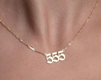 Angel Number Necklace: 14k Gold Plated Sterling Silver Lucky Pendant