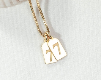 Gold Angel Number Tag Necklace, Silver Lucky Number Necklace for Mother, Unique Custom Engrave Birthdate Pendant, Dainty Multi Tags Necklace