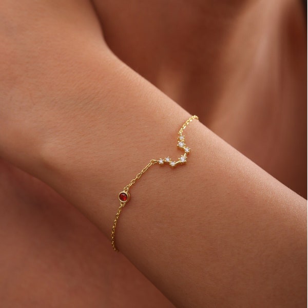 Benutzerdefinierte Sternzeichen Armband mit Geburtsstein, Konstellation Armband für Muttertagsgeschenk, Astrologie-Sternzeichen-Schmuck für Frauen, Geburtstagsgeschenk