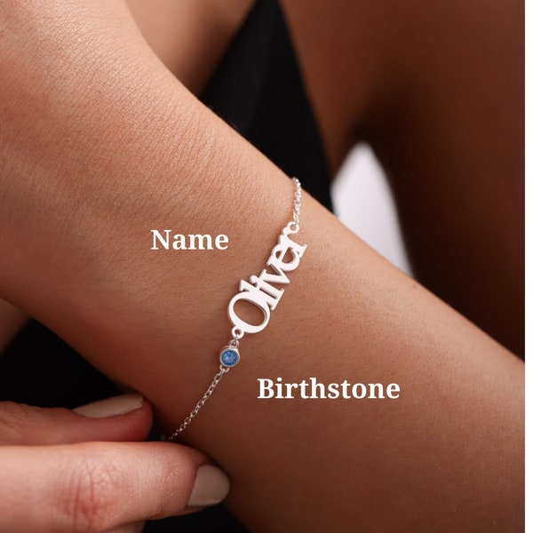 Personalisiertes Geburtsstein Armband - Namensarmband - Gold & Silber Handgemachter Schmuck - Geburtstagsgeschenk für Sie - Muttertagsgeschenk