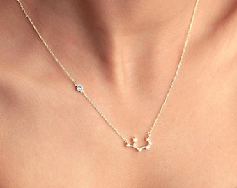 Zodiac Necklace with Birthstone, Constellation necklace, Scorpio, Sagittarius, Libra Zodiac Jewelry, Birthday Gift, Mother Day Gift, Women