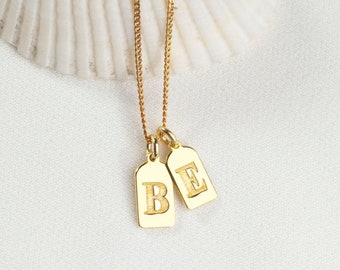 Gold Initial Tag Necklace, Family Silver Necklace for Mother, Unique Custom Engrave Letter Pendant, Dainty Multi Tags Necklace