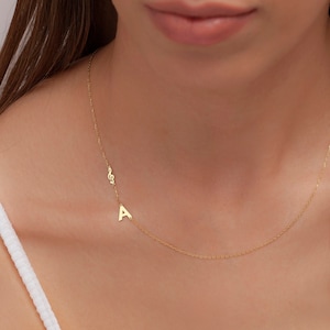 925 Silver Sideway Initial necklace, Asymmetrical Middle Memorial Gold Letter Necklace, Personalized necklace, Gift for Mother, Her, Women