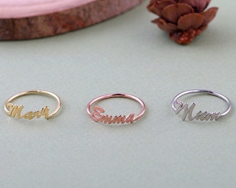 Custom Sterling Silver Name Ring, Personalized Children Name Gift, Gift for Her, Baby Name Ring, Stackable Mother Rings, Christmas Gift