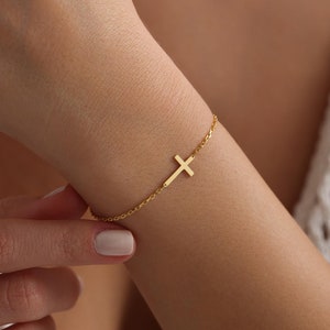 Handmade 18k Gold Vermeil & Silver Cross Bracelet, Religious Jewelry