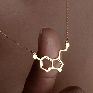 Gold Serotonin Necklace, Sterling Silver Molecule Necklace, Mother Gift, Science Jewelry, Gift for Her, Chemistry Pendant, Gift for Kids