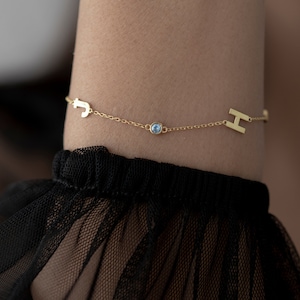 Family Birthstone Letter Bracelet for Lover, Gold Initial Dainty Bracelet, Birthday Gift For Her, Women, Girl, Sister, Christmas Day Gift