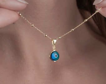 925 Sterling Silber Winzig Blau Griechisch Evil Eye Anhänger, Dark Blue Lapis Evil Eye, Glück und Schutz Charm für Frauen & Mütter Geschenk