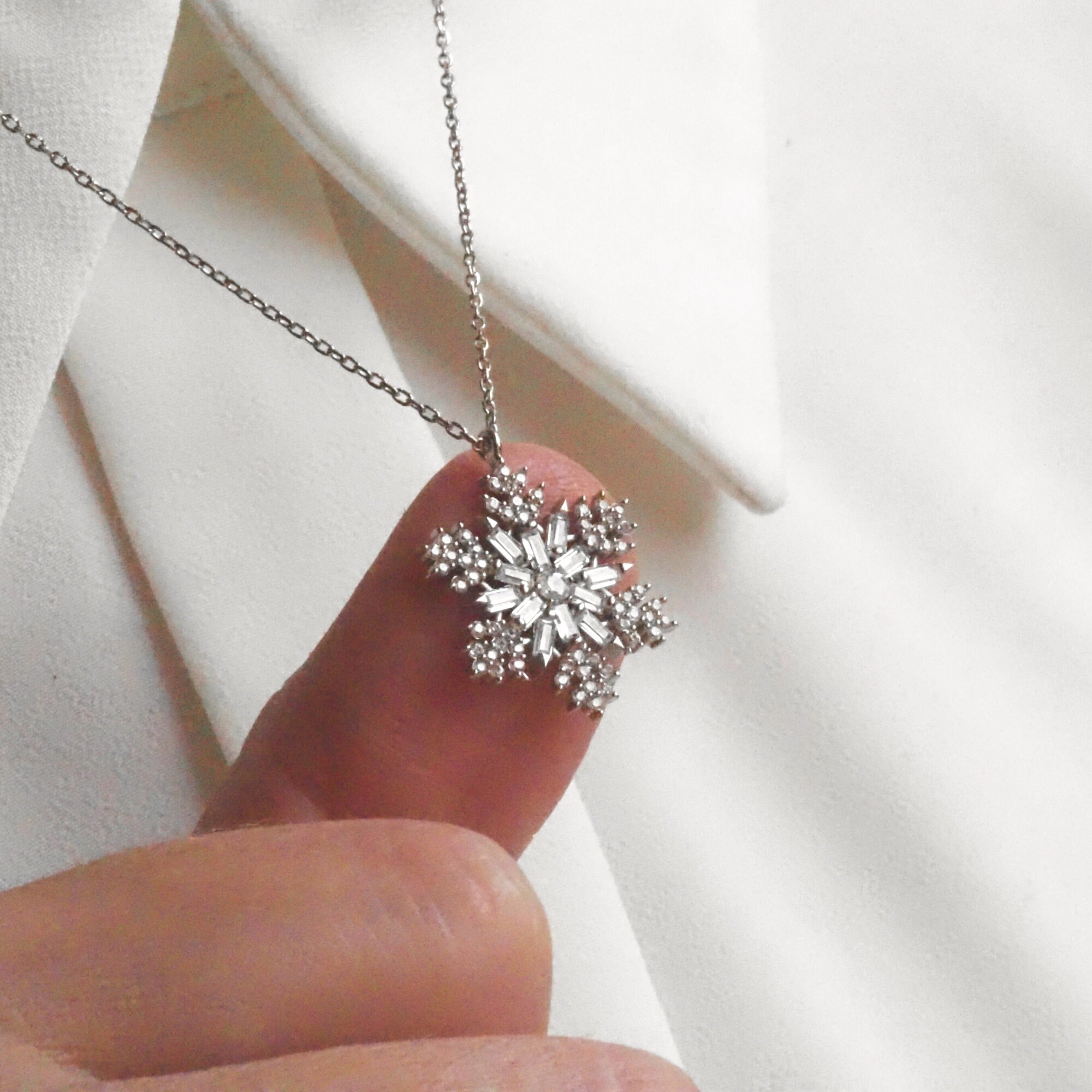 Dazzlingrock Snowflake Diamond Pendant – 0.15cttw Round White Diamonds, Sterling Silver, 18" Chain - View #3