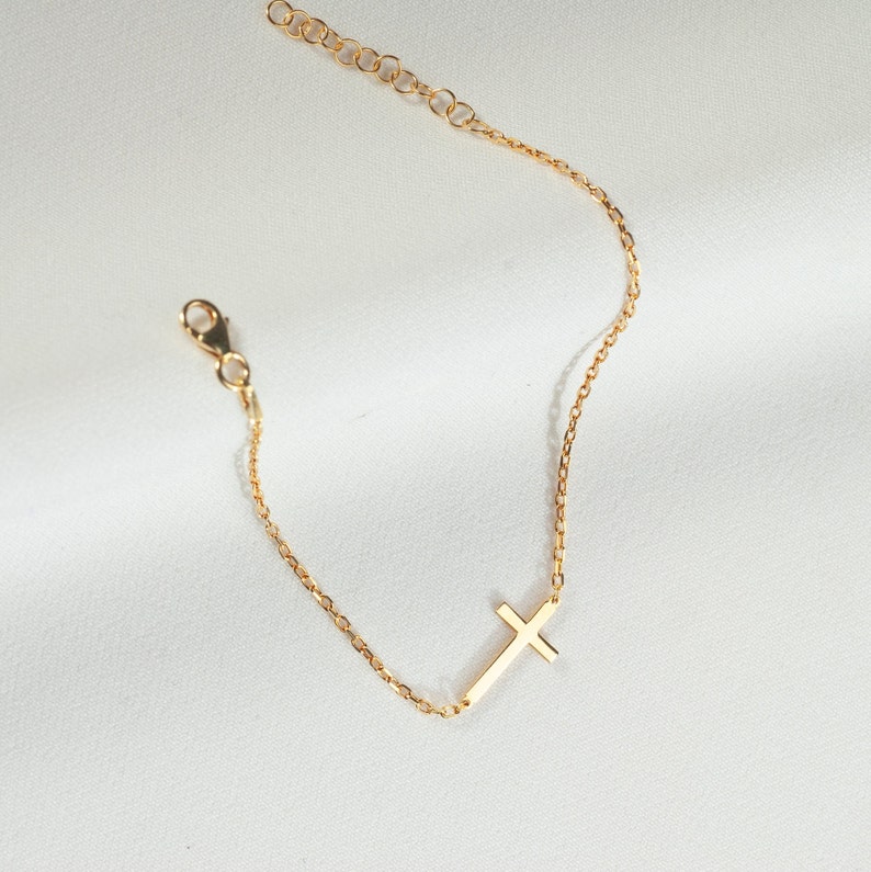 Sterling Silver Cross Jewelry, Religious Bracelet, Dainty Cross Bracelet, Christian jewelry, Birthday Gift for Women, Holly Communion image 4