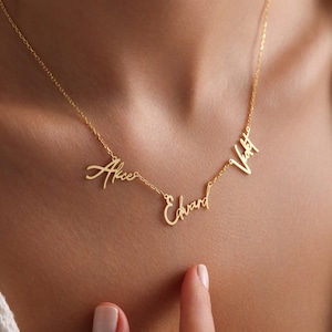 Gold Multiple Name Necklace, Two, Three, Four Name Necklace, Five Family Necklace, Mother gift for Her, Birthday Gift, Engraved Jewelry