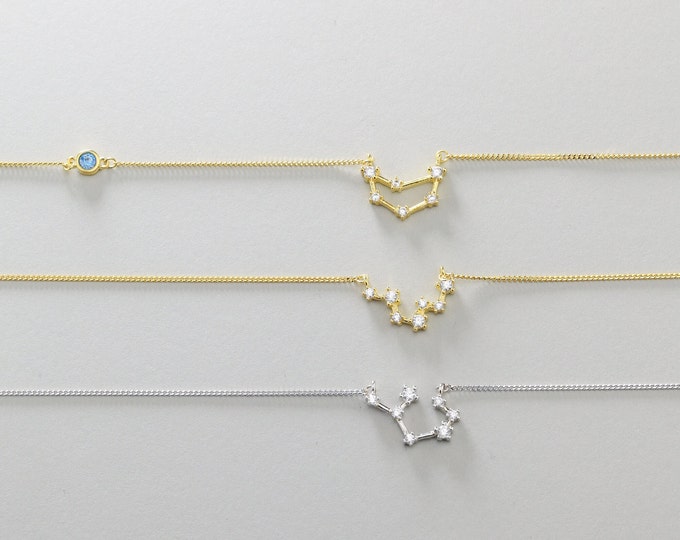 Sterling Silver Zodiac Necklace with Birthstone – Constellation Jewelry