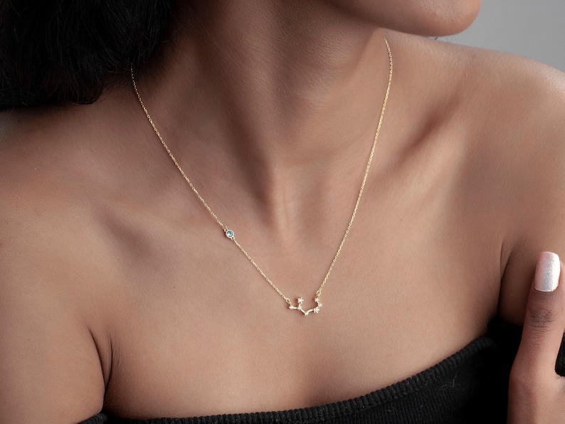 Zodiac Necklace with Birthstone & Icon, Constellation necklace, Leo necklace, Virgo, Libra Zodiac Jewelry, Gift for women, Mother gift, Gift for her, Gift for women, Grandma Gift, Gift for sister, Christmas Gift