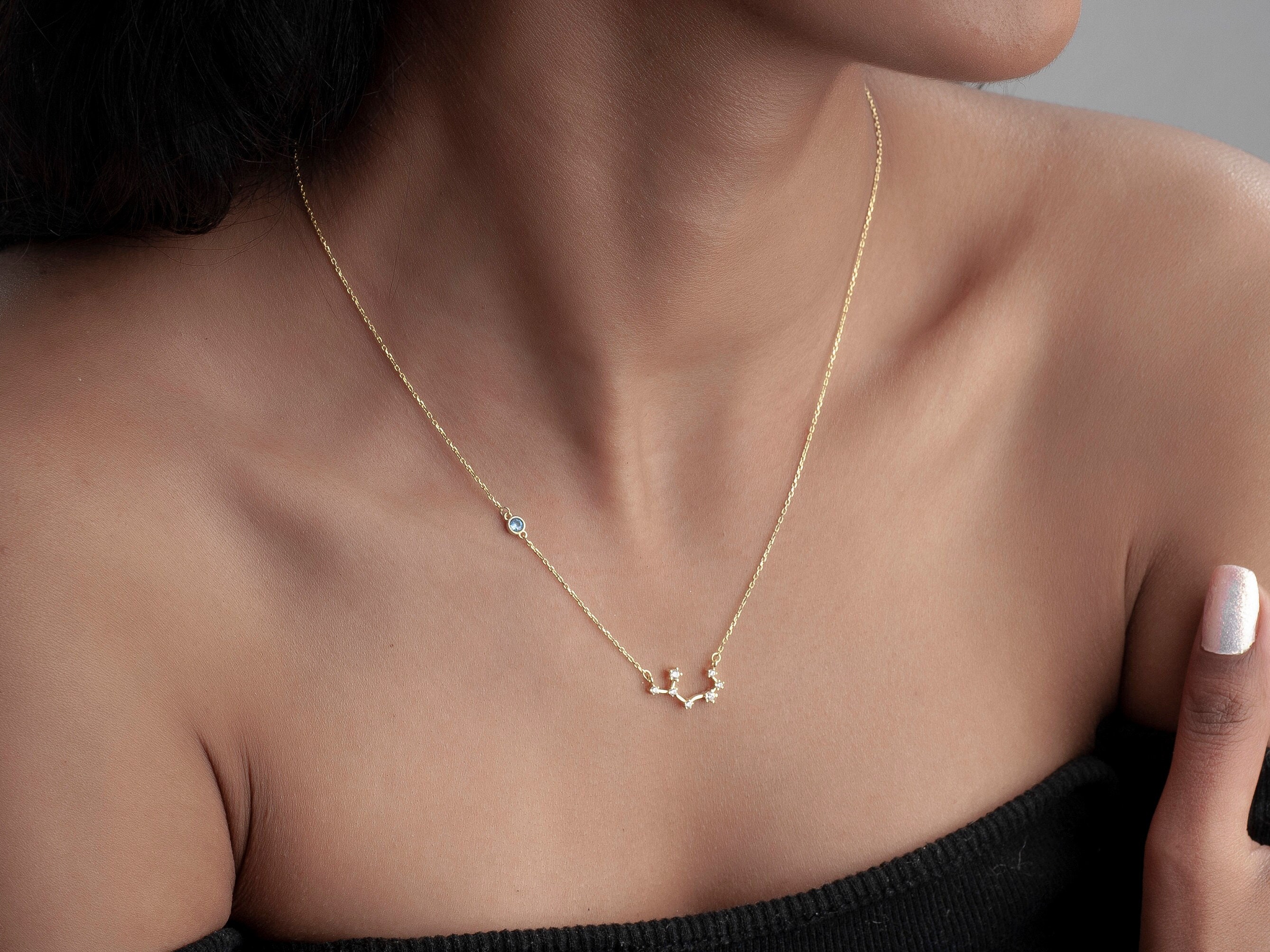 Zodiac necklace with birthstone, Constellation necklace, Scorpio, Sagittarius, Libra Zodiac Jewelry, Gift for women, her, wife, Mother