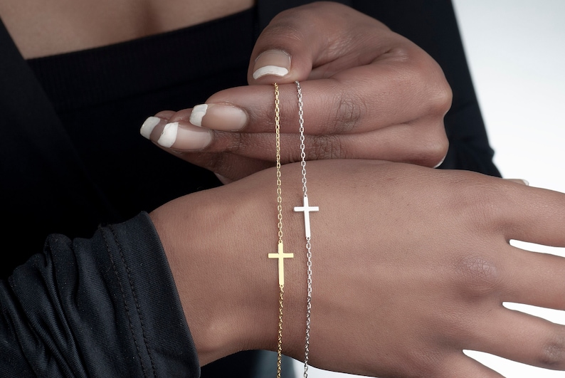 Sterling Silver Cross Jewelry, Religious Bracelet, Dainty Cross Bracelet, Christian jewelry, Birthday Gift for Women, Holly Communion image 1