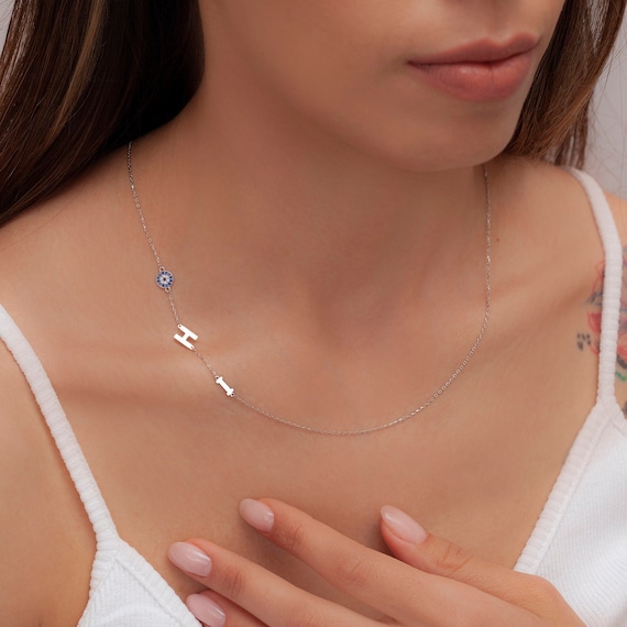Custom Dainty Off Centered Initial Heart Necklace | Caitlyn Minimalist