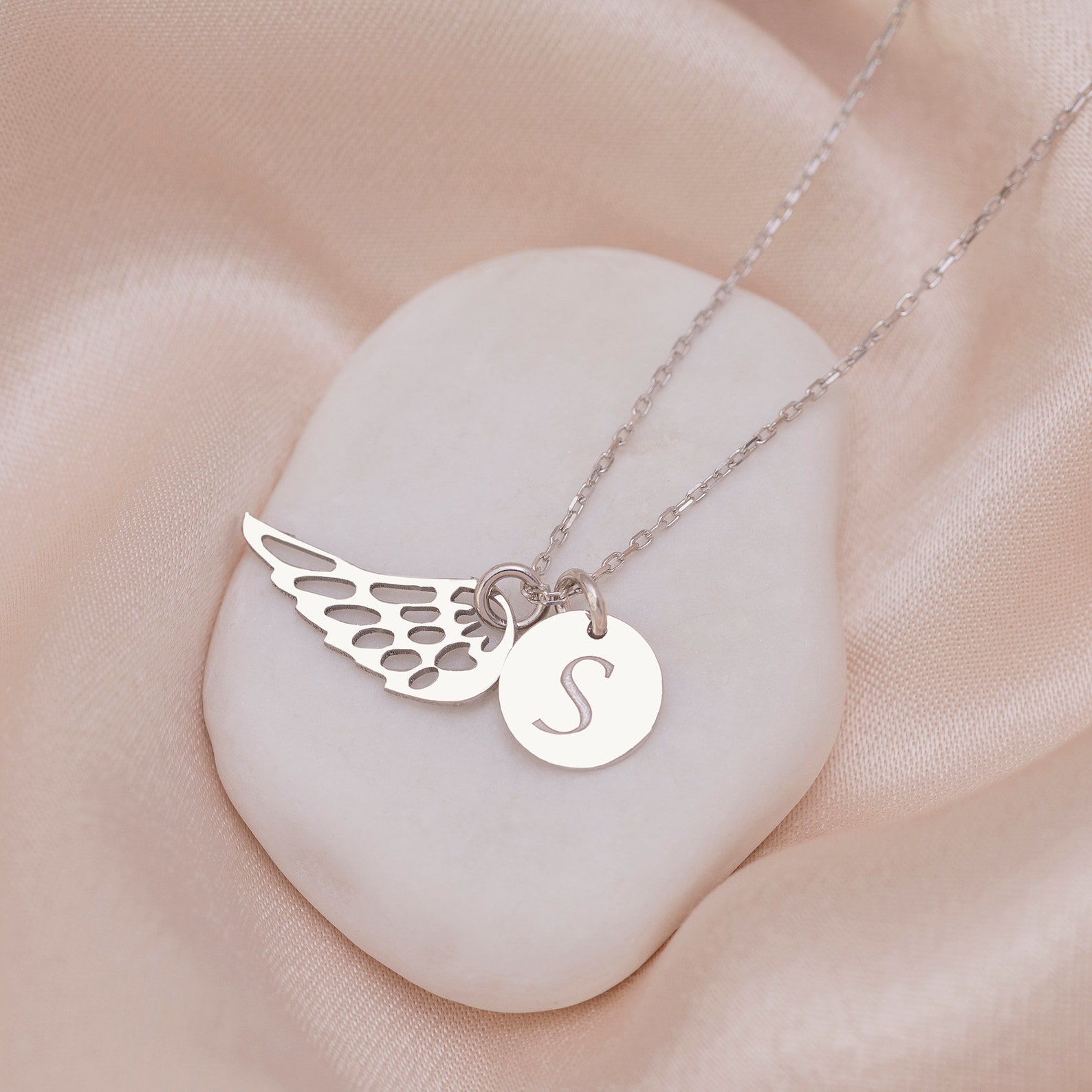Angel Initial Dainty Angel Wing Necklace With Custom Initial Disc - Meaningful ...