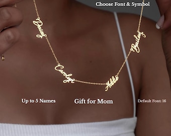 Collar con nombre personalizado para mamá, collar con nombres de niños, collar familiar personalizado, regalo de oro y plata para mamá.