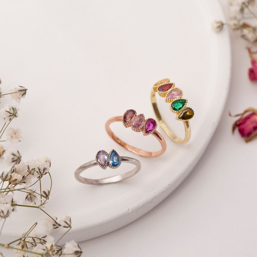 Handmade Sterling Silver Family Birthstone Ring: Personalized Gold ...