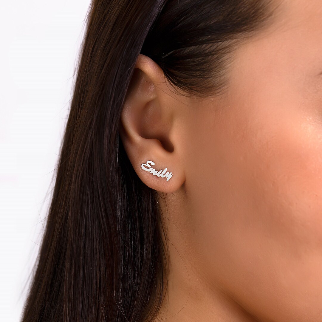 Orecchini A Bottone Personalizzati In Argento Sterling Con Iniziale - Regalo Personalizzato Per Lei, Con Confezione Regalo