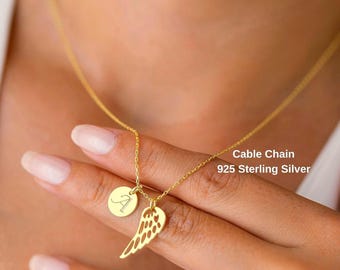 Delicata collana con ali d'angelo e disco con iniziali personalizzate - Gioielli commemorativi significativi per aborto spontaneo