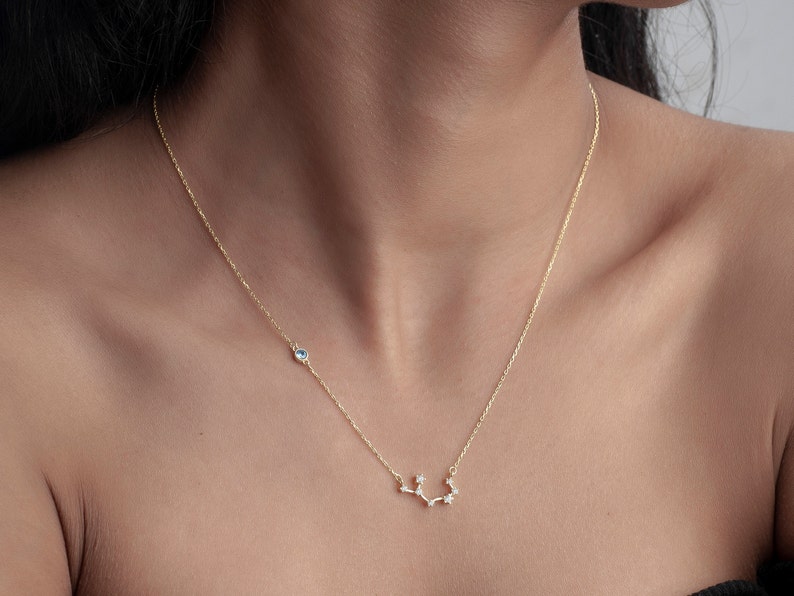 Zodiac Necklace with Birthstone & Icon, Constellation necklace, Leo necklace, Virgo, Libra Zodiac Jewelry, Gift for women, Mother gift, Gift for her, Gift for women, Grandma Gift, Gift for sister, Christmas Gift