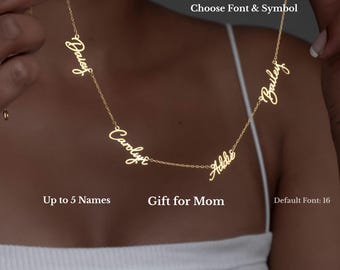 Multiple 925 Silver Name Necklace, Two, Three Name Necklace, Four Name Necklace, Five Family Necklace, Mothers gift, Birthday Gift for Her