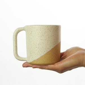 14 oz handmade ceramic coffee tea mug in White, Walnut Spice, Sunshine, Mint, Fern, Amethyst & Denim