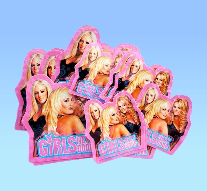 Pegatina del programa Girls Next Door: nostalgia de los 2000, el icónico reality de la Mansión Playboy REGULAR (2.6"x2.6")