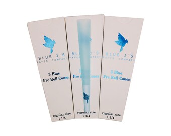 9 Cones-Blue Rice Paper Pre Roll Cone Three Pack Bundle BlueJ Cones Preroll Regular Size 84mm Herb Tobacco Rolling Rolled 1.25