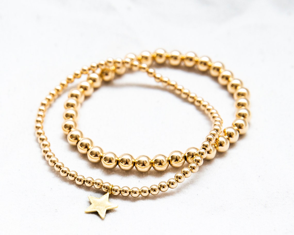 Gold Filled Beaded Charm Bracelet waterproof & tarnish Etsy