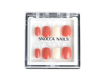 Press on nails | Short Press on nails | Square nails | Coral pink nails | Ready to ship press on nails