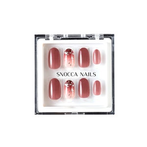 30 piezas Prensa reutilizable en las uñas Ronda corta / Presión en las uñas juego con pegamento / Caja de uñas falsa / Medio listo para enviar rojo polvoriento rosa glitter