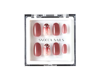 30 pcs Reusable Press On Nails Short Round | Press On Nails set With Glue | Fake Nail Box | Medium Ready To Ship Red Dusty Rose Glitter
