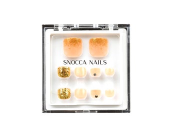 Champagne | Press On Pedicure | Toe Nail Press On | False Toe Nail | Press On Toe Nail | Silver Glitter | Fake False Artificial Toe Nails