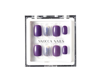 Purple Press On Nails | Short Press On Nails | Purple Acrylic Nails | Press On Nails set With Glue | Fake Nail Box