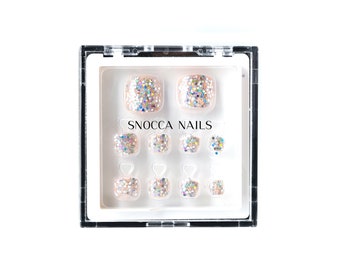 Press On Toenails | Press On Pedicure | False Toe Nail | Press On Toe Nail | Silver Glitter | Fake False Artificial Toe Nails