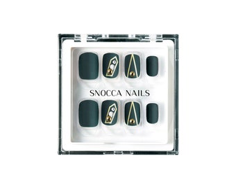 30 pcs Reusable Press On Nails Short Square | Press On Nails set With Glue | Fake Nail Box | Medium Length Ready To Ship Matte Green Crystal